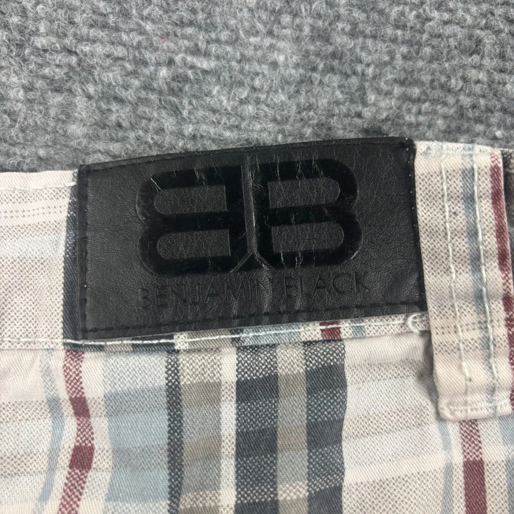 Benjamin Black Cargo Shorts 36 Gray Plaid Multi-Pocket Utility Mens‎